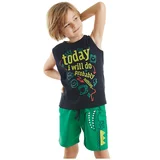 Denokids Today Boys' Navy Blue Sleeveless T-shirt with Green Shorts Summer Suit.