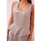Kesi Włoski Women's sleeveless jumpsuit with wide leg and decorative buttons dark beige | shoptok.hr