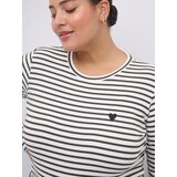 KAFFE CURVE Majica 'Lia' oliva / bela | Shoptok.si