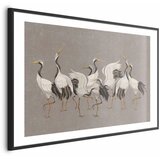  Plakat - Crane Dance - light bird silhouettes on a warm-gray textured background 60x40 Crni okvir s margom | shoptok.hr