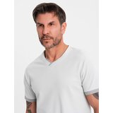 Ombre Men's T-shirt with contrasting inserts and crew neckline - light grey | Shoptok.si