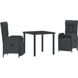 vidaXL 3-delni vrtni jedilni set s blazinami črn poli ratan | Shoptok.si