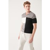 Avva Men's Gray Cotton Buttonless Polo Neck Block Color Ribbed Standard Fit Regular Cut Knitwear T-shirt A3 Cene