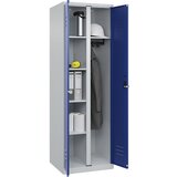 C+P Omara za čistilne pripomočke Classic PLUS, 1 del, predelna stena na sredini, svetlo sive / encijan modre barve, Š 600 mm, talni drsniki, vrtljiv z | Shoptok.si