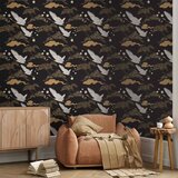  Tapeta - Oriental impressions - decorative pattern with a motif of flying cranes on a dark background 50x1000 Premium | shoptok.hr