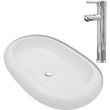 Maison Chic Umivalnik - Kopalna umivalnik - Lavabo z izmenično pipo keramika ovalna bele barve, (21684643) | Shoptok.si