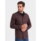 Ombre Men's checkered flannel shirt - navy blue and black cene