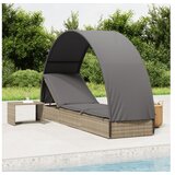  Vrtna postelja s streho siva 211x57x140 cm poli ratan | Shoptok.si