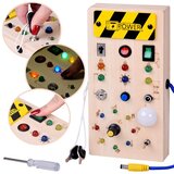  Drvena Montessori ploča s prekidačima i LED svjetlima, 20 cm | shoptok.hr