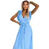 numoco basic Pleated chiffon midi dress with a neckline and delicate ruffles Numoco | Shoptok.si