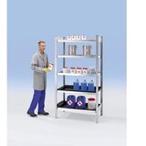 LaCont regal za majhne posode za nevarne in vodi škodljive snovi, 4 regalne koritaste police, širina regala 1300 mm, osnovni regal | Shoptok.si