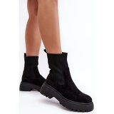 Boto Women's Suede Boots with Sock on Platform and Flat Heel Black Rewam | Shoptok.si