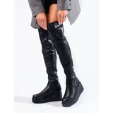 SHELOVET Black eco-leather musketeers on the platform | shoptok.hr