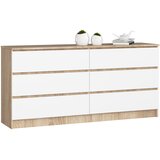 AKORD Komoda, 6 Predalov, Hrast Sonoma/Bela, (5000332097) | Shoptok.si