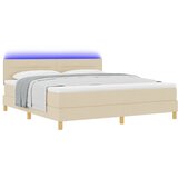  LED Box Spring Krevet s LED trakama Krema 180 x 200 cm tkanina Slike