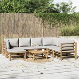 The Living Store Vrtna sedežna garnitura 8-delna svetlo sive blazine bambus - Vrtna Sedežna Garnitura, (21473072) | Shoptok.si