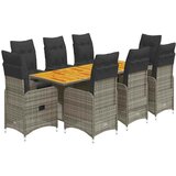  9-dijelni vrtni bistro set od poliratana s jastucima sivi Siva 190 x 80 x 75 cm | shoptok.hr