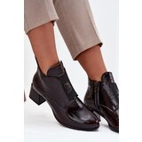 Zazoo Leather Lacquered Block Heel Ankle Boots with Decorative Detail Insulated | shoptok.hr