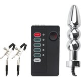 SuperLove E-Stim Beaded Anal Plug & Nipple Clamps Set Cene