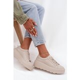 EVENTO Leather Sneakers on a Thick Platform Beige Sylvessa | Shoptok.si