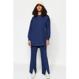 Trendyol Navy Blue Slit Detailed Scuba Tunic-Pants Knitted Two Piece Set Cene