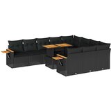 vidaXL 10-dijelni set vrtnih sofa s jastucima crni poliratana bagrem | shoptok.hr