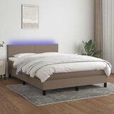  box spring s madracem LED smeđesivi 140x200 cm tkanina | shoptok.hr