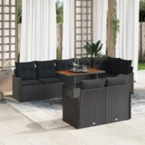 vidaXL 9-delni vrtnenski sedežni set z blazinami črni poli ratan akacija | Shoptok.si