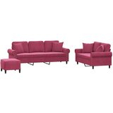  3-dijelni set sofa s jastucima crvena boja vina baršunasti | shoptok.hr
