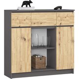 AKORD Komoda, 2 Vrata, 3 Predali In 1 Polica, Grafitno Siva/Hrast Artisan, (5000332068) | Shoptok.si