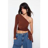Trendyol Brown Slim One-Sleeve Tie Detailed Stretch Knitted Blouse | Shoptok.si