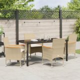 vidaXL 5-delni vrtni jedilni set z blazinami bež poli ratan | Shoptok.si