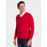 Ombre Men's sweater with a "v-neck" neckline with a shirt collar - red | ePonuda.com