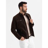 Ombre Men's retro biker jacket with stand-up collar - brown | shoptok.hr