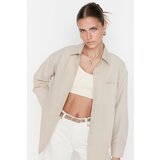 Trendyol Gray Single Pocket Boyfriend Wide Fit Cotton Woven Shirt | shoptok.hr