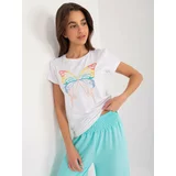 Fashion Hunters White T-shirt with patch and rhinestones BASIC FEEL GOOD