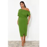 Trendyol Curve Green One Shoulder Midi Knitted Dress Cene
