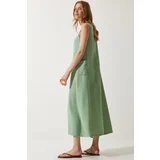  Women's Almond Green Wide Pocket Summer Muslin Dress