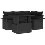 vidaXL 5-delni vrtni sofa set z blazinami Črn Poli ratan, 2-sedežna vrtna sofa s shrambo in blazinami Črn Poli ratan | Shoptok.si