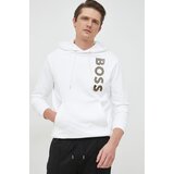 Boss Bombažen pulover moška, bela barva, s kapuco | Shoptok.si