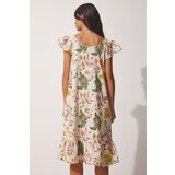  Women's Cream Biscuit Patterned Linen Summer Bell Dress | Eponuda.ba
