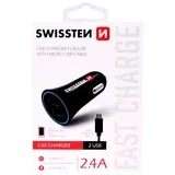 punjač za auto, 2xUSB, 2.4A, crni + kabel za punjenje USB - microUSB