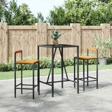  3-dijelni vrtni barski set crni od poliratana i drva bagrema Crna 70 cm table length | shoptok.hr
