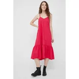 Sisley Pamučna haljina boja: ružičasta, midi, širi se prema dolje