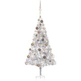 vidaXL Novoletna jelka z LED lučkami in bučkami srebrna 180 cm PET | Shoptok.si