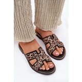 Zazoo Leather Flat Slippers With Leopard Print | shoptok.hr