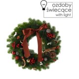 Molarem Home Božićni vijenac s LED svjetlom - 40 cm - Zeleni sa smeđom mašnom | shoptok.hr
