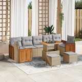 vidaXL 10-delni vrtni sofa set z blazinami bež poli ratan akacija | Shoptok.si