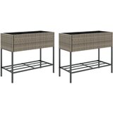 vidaXL vrtna korita s polico 2 kosa siva 90x40x75 cm poli ratan, (21317168) Cene