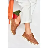 Fox Shoes P555004703 Tan Lace-Up Genuine Leather Casual Women's Shoe